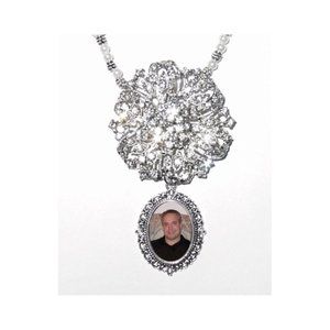 Wedding Bouquet Memorial Photo Charm Crystal Gems and Pearls